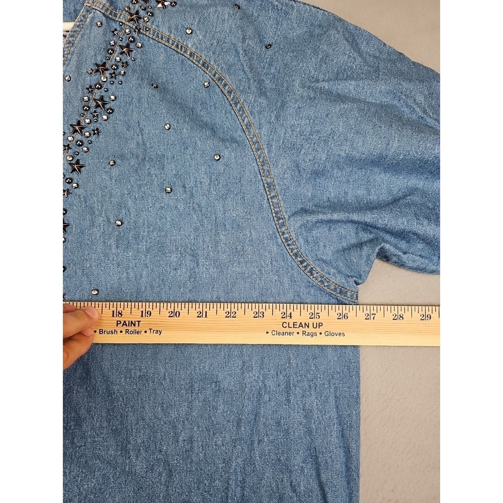 Vintage MONIQUE Fashions Denim Shirt Sz 2X Blue Raglan Sleeve Stars Embellished - Picture 6 of 9